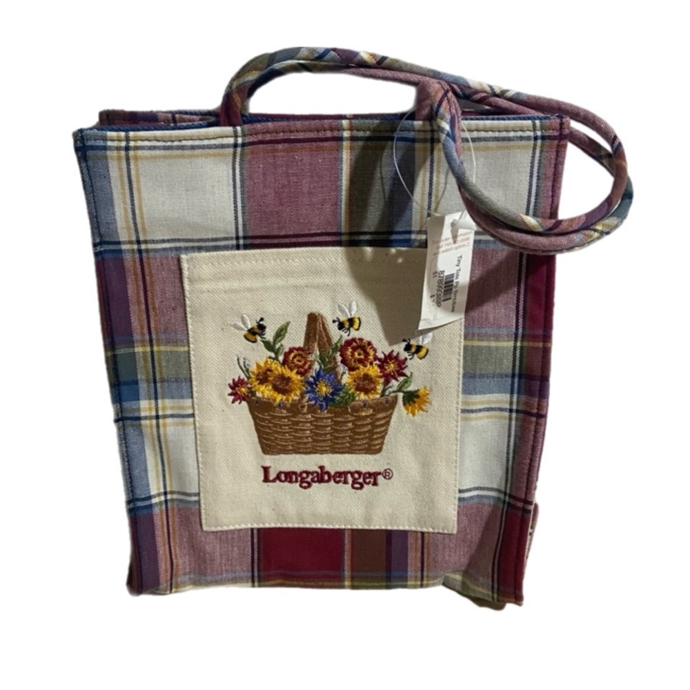 Longaberger Cottagecore Tote Lunch Bag Bee & Flower Basket Embroidery Cotton 9”